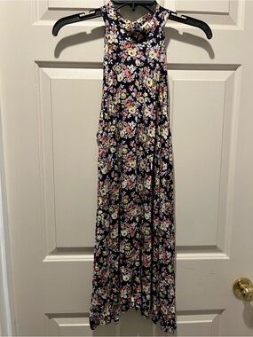 Navy Floral High-Neck Maxi Dress